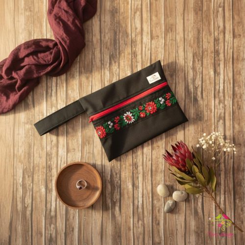 Black wetbag with Hungarian folk art emboidered pattern