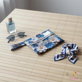 Blue wetbag with flower and pearl pattern