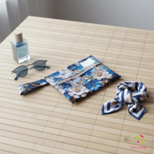 Blue wetbag with flower and pearl pattern