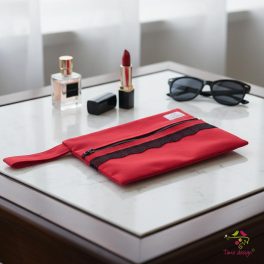 Red wetbag with black lace