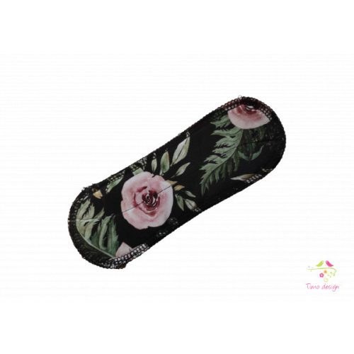 Flowers on black base - replacable cloth pads for "boat" design black period panties (for MODERATE FLOW)