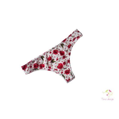 Period panties in thong style with cherry pattern for light flow