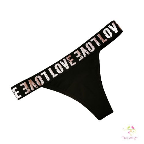 "LOVE" Black bio cotton brazilian thong period panties for light flow