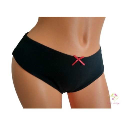 Leak-proof thong in black colour with red bow, for super light flow