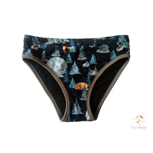 Period panties for teens for moderate flow, with "forest animals at night" pattern