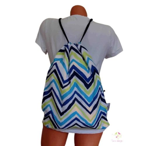 Waterproof bagpack with blue-white-green chevron pattern