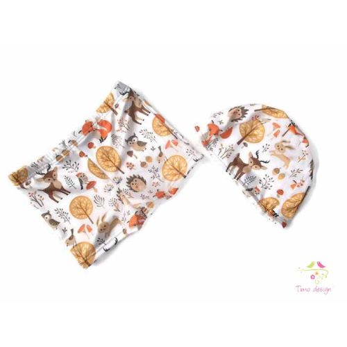 Boy swimming trunks and cap set with forest animals pattern