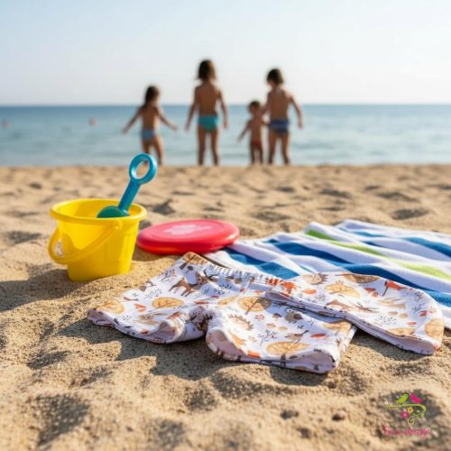 Erdei állatos kisfiú úszónadrág + úszósapka szett