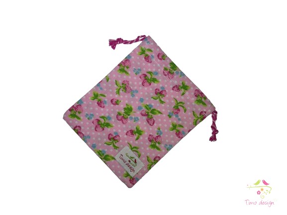 Intimkehely tartó zsák pamutból, rózsaszín alapon eper mintával